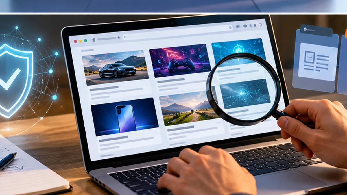 coolkingzone com of a reader reviewing online information and website safety indicators on a laptop